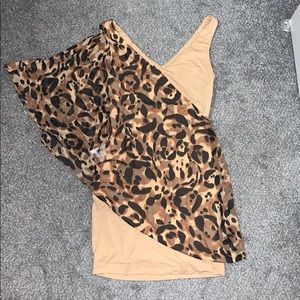 NWT Bebe beige dress with leopard sheer overlay